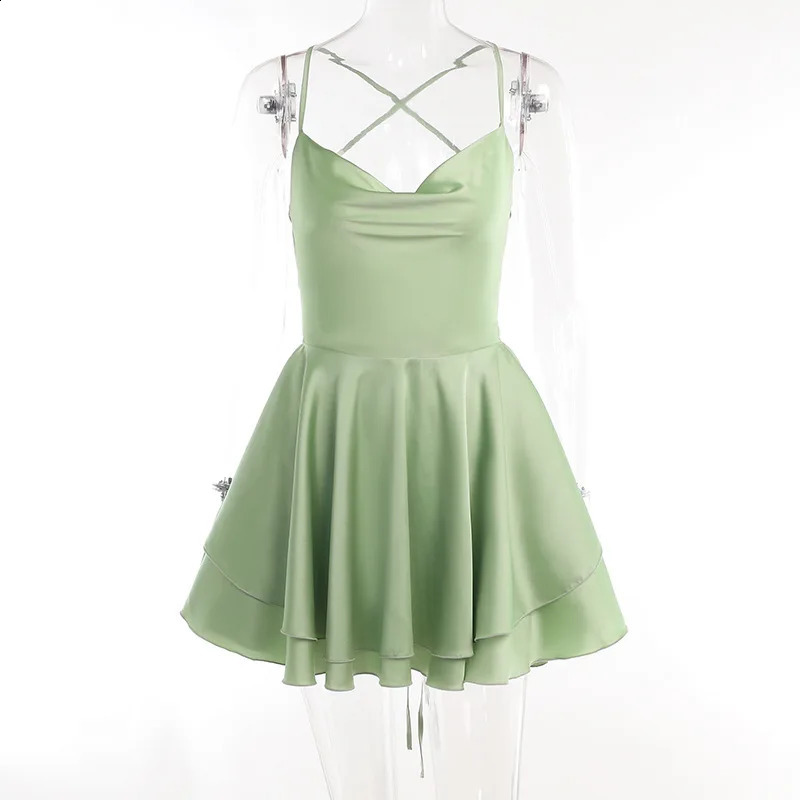 Sling Satin Halter Strap A Pendant Dress Sexy Elegant Lady Style Short Skirt Summer Female Club Party Vestidos 240816