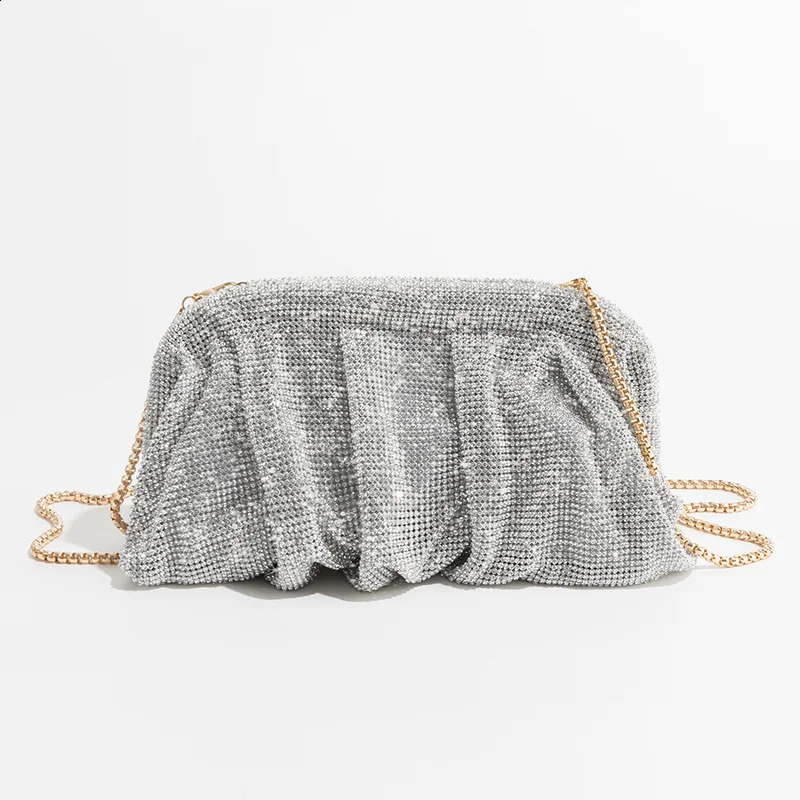3 y Ruched Night Clutch er Womens Handbag Crystal Mesh Shoulder Bag Sparkg Dia Party Wallet 240819 4