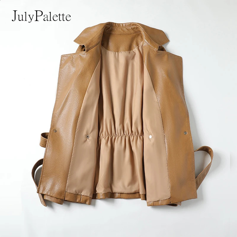 Julypalette genuine leather jacket womens short lace up leather jacket spring office womens real sheepskin coat 240819