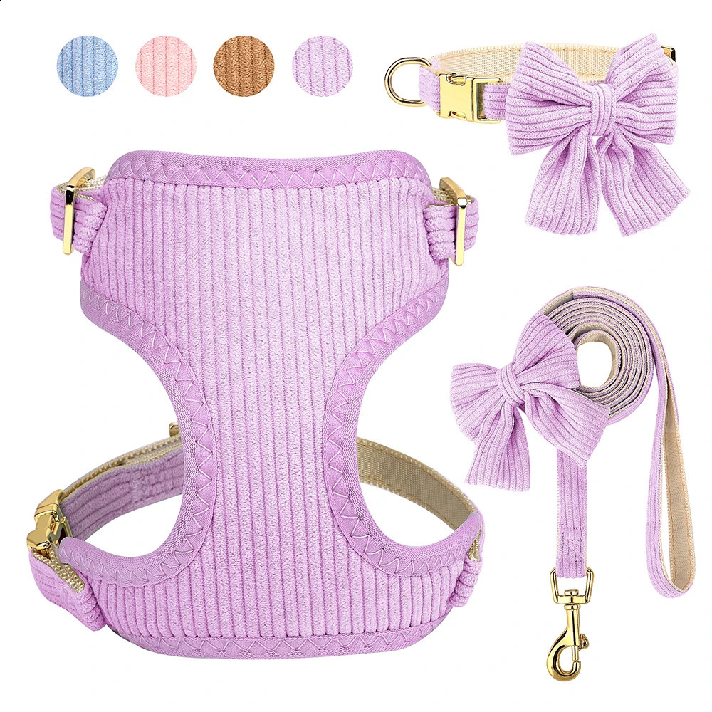 Dog Collar Harness Leash Set Mesh Breathable Dog Harnesses Vest Cute Bowknot Pet Necklace With Walking Leads Adjustable For Dogs 250206