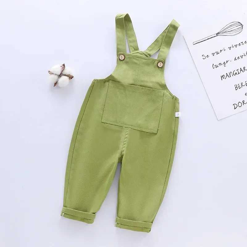 Summer New Large Pocket Childrens Cotton Overalls Baby Boy and Girl Universal Casual Jeans Fashion Childrens Solid jumpsuit W241227