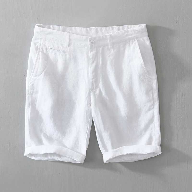 Pure Linen Shorts for Men 2023 Summer New Fashion Solid White Loose Holiday Shorts Man Casual Plus Size Button Fly Short PantsXJ240817