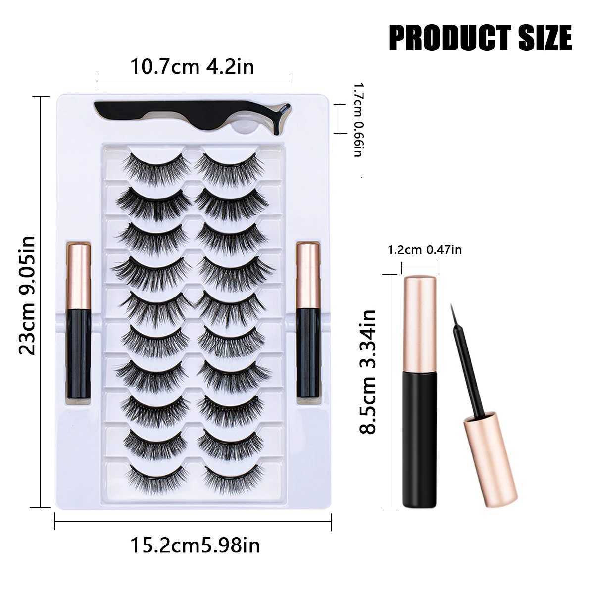 10 pairs of magnetic false eyelashes can be reused with eyeliner and tweets natural appearance thick false eyelash makeup W240803