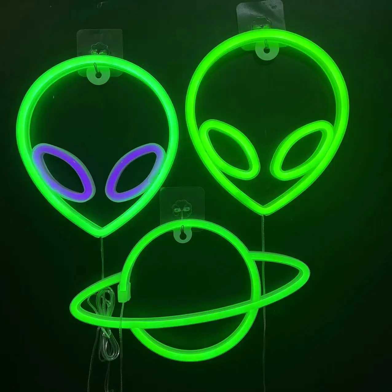 Neon Sign Alien Face Shaped Wall Mounted Light for Home Gaming Room Saucerman Factory LED Night Light Christmas Party Holiday Art Decoration W240816