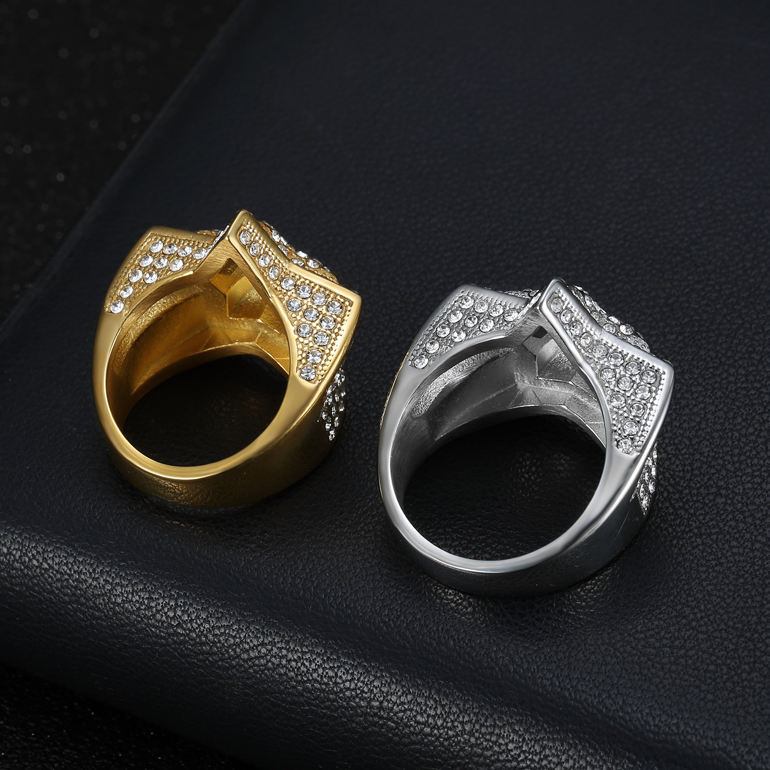 Hip Hop 316LStainless Steel Domineering Five-pointed star Ring Titanium Steel Gold Plated Mens Jewelry