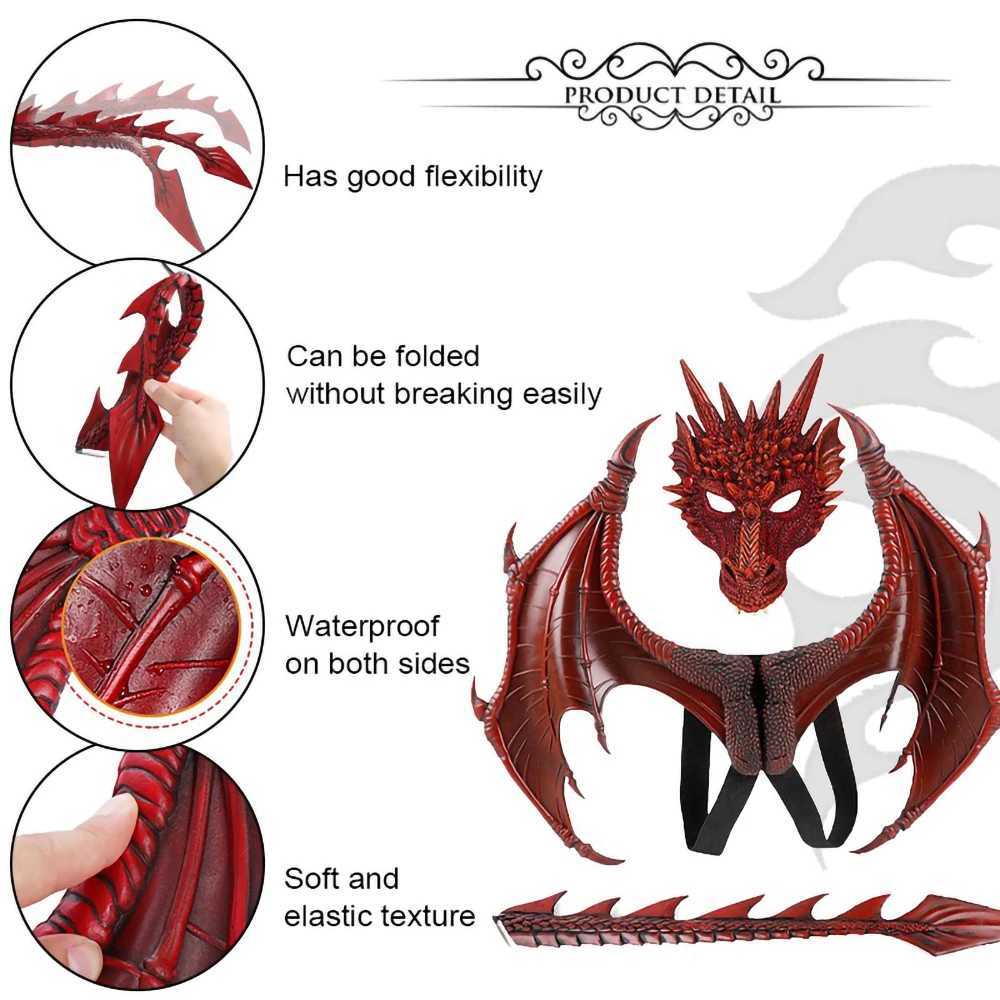 Creative Halloween Dragon Wings Mask Set Dragon Mask Costume Masquerade Cosplay Costume Props for Children Boys GirlsXJ240819