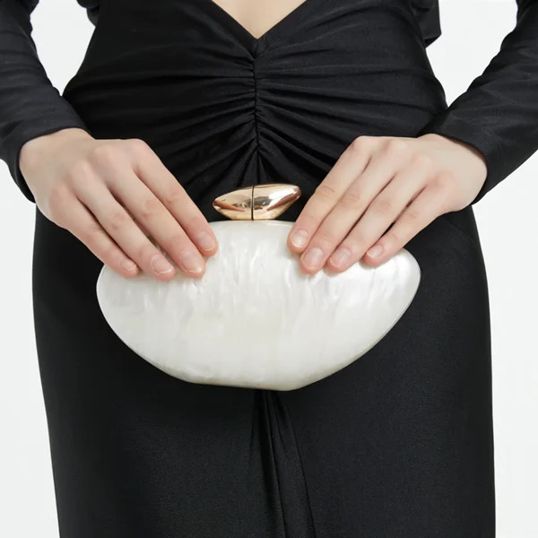 Acrylic egg shape clutch bag women er evening party cute purse rose shell handbag High Quality 250103
