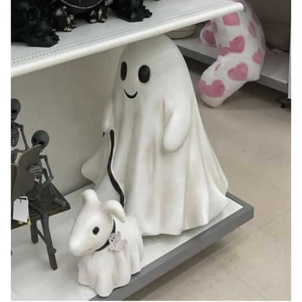 Halloween Walking Dog Statue - Spooky Dog Figurine Indoor Decor Ghost Walking His Dog CL240819