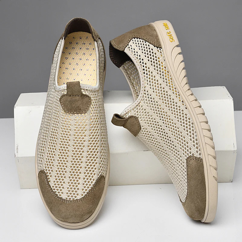 Breathable Mens Casual Shoes Hollow Out Men Loafers Cool Moccasins Handmade Slip on Driving Shoes Lightweight Male Summer Flats 240809