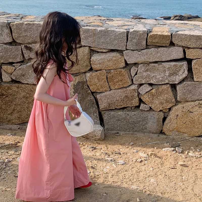 Childrens clothing for girls 100% pure cotton loose top fashionable Korean style outdoor casual harem pants childrens jumpsuit 3-8Y W240806