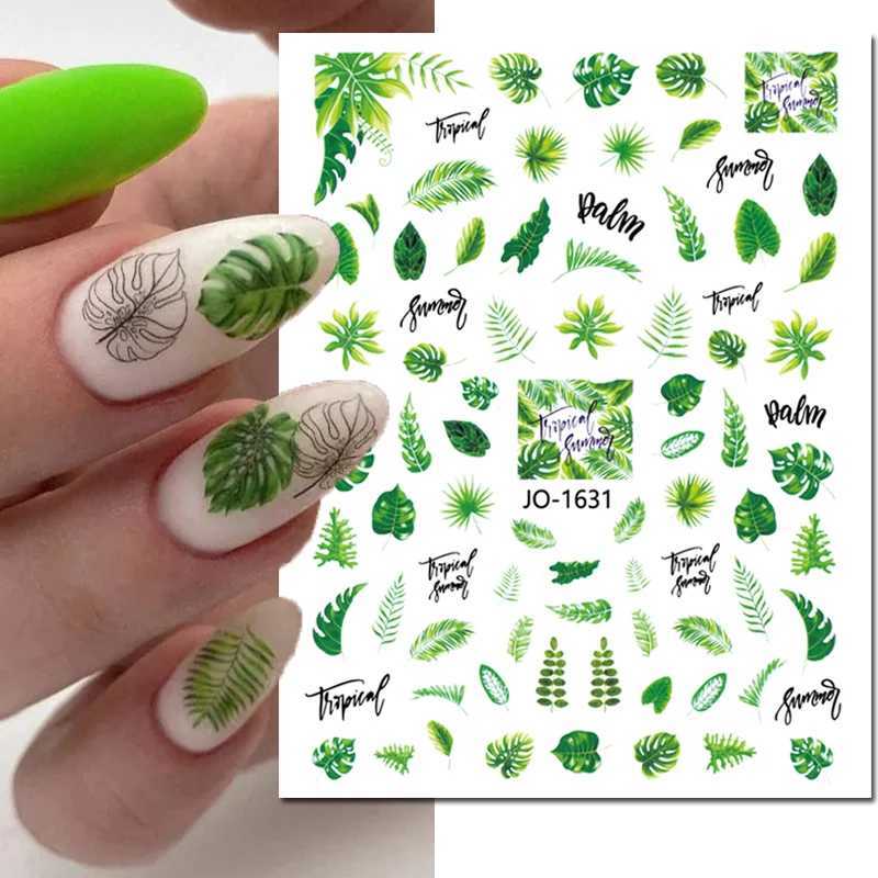 3d Nail Art Stickers Tropical Green Palms Leaves Flowers Flamingo Adhesive Sliders Nail Decals For Manicures Tips DecorationsXJ250120
