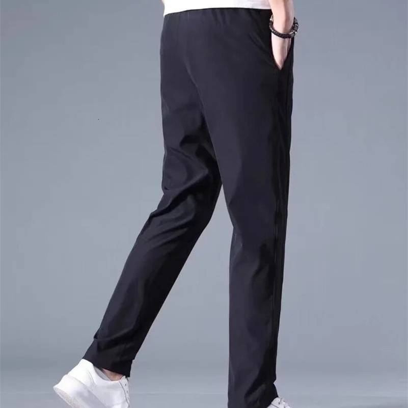 Ice Silk Mens Pants 2024 Summer Black Gray Thin Business Casual Pants Outdoor Elastic Breathable Straight Leg Sweatpants 240816