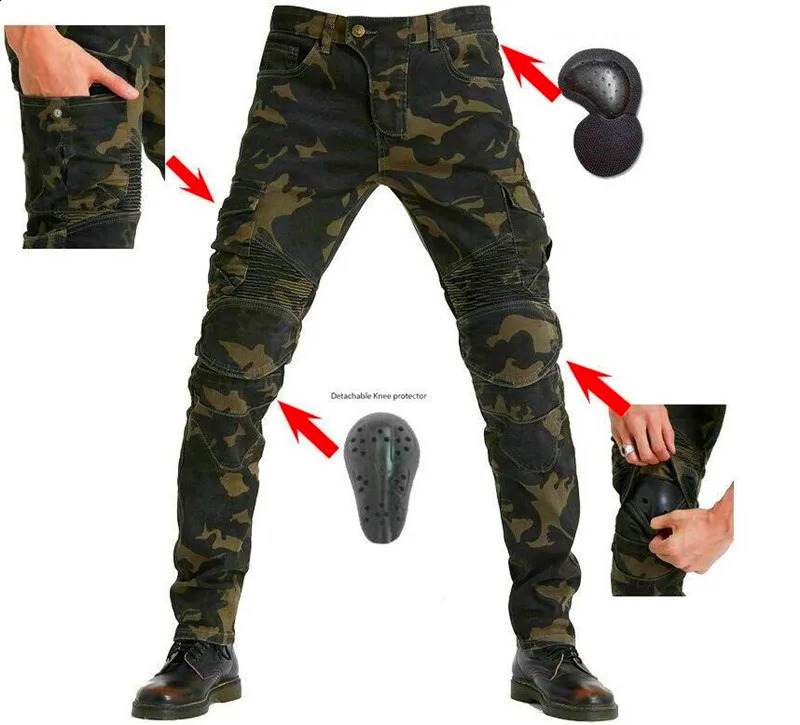 Motorcycle Riding Jeans Anti-fall Pants Protective Pants 06 Black Green trousers Send Protective Gear Men 240812