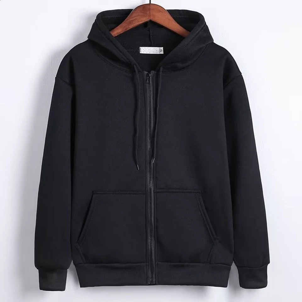 Fashion Mens Hoodies Solid Color Pockets Casual Hooded Zip-up Shirt Coat Sweatshirts Tops Hoodie Male Clothing 240816