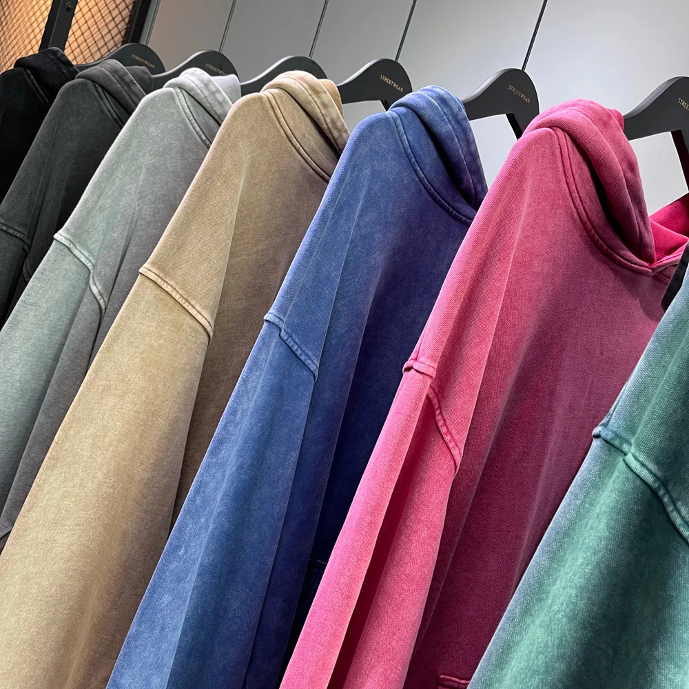 Hoodies Men Solid Washed Simple Distressed Tracuit Tops Haruku Streetwear Vintage Loose Autumn Winter Sweatshirt Clothing 240816