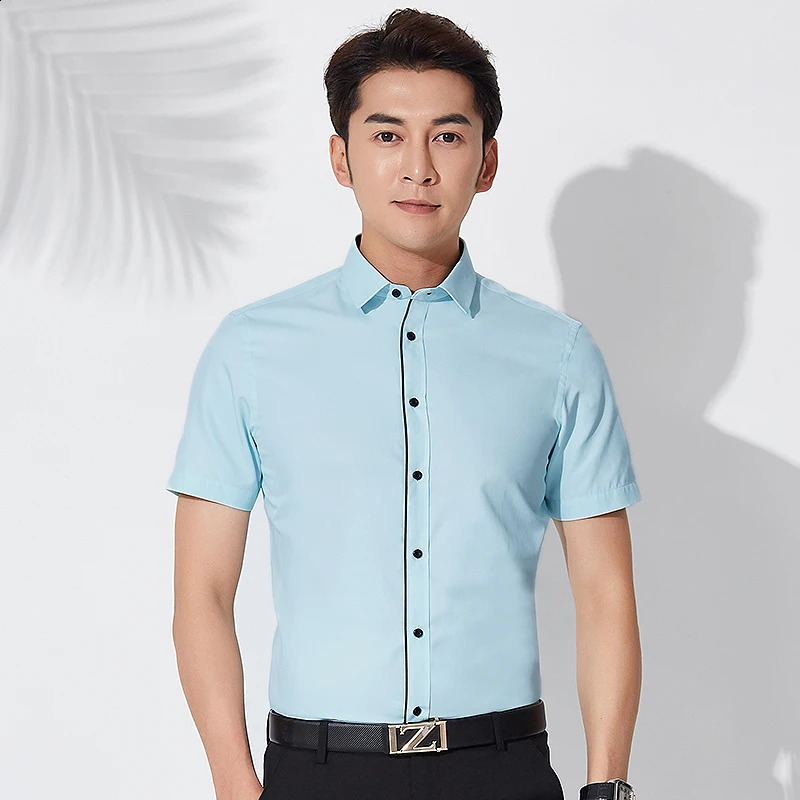 Plus Size 8XL 7XL 6XLSummer Men Shirt Short Sleeved Fashion Solid Twill Plain Male Shirts Formal Business White Camisa Masculina 240816