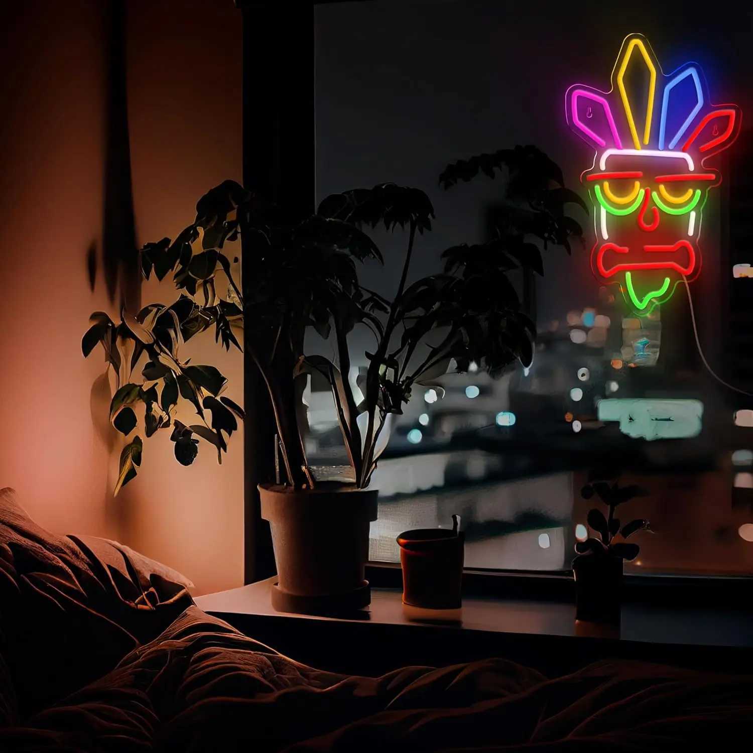 Mask Neon Signs LED Neon Light Sign Light Up Neon Signs Wall Decor for Game Room Bedroom Home Bar Man Cave Bar Decor Y240817