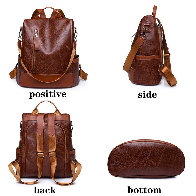 DHlanhai Large Leather Shoulder Soft Capacity Bag Womens Backpack Fashionable Retro S Anti Shake Y2k Simple Casual 240816