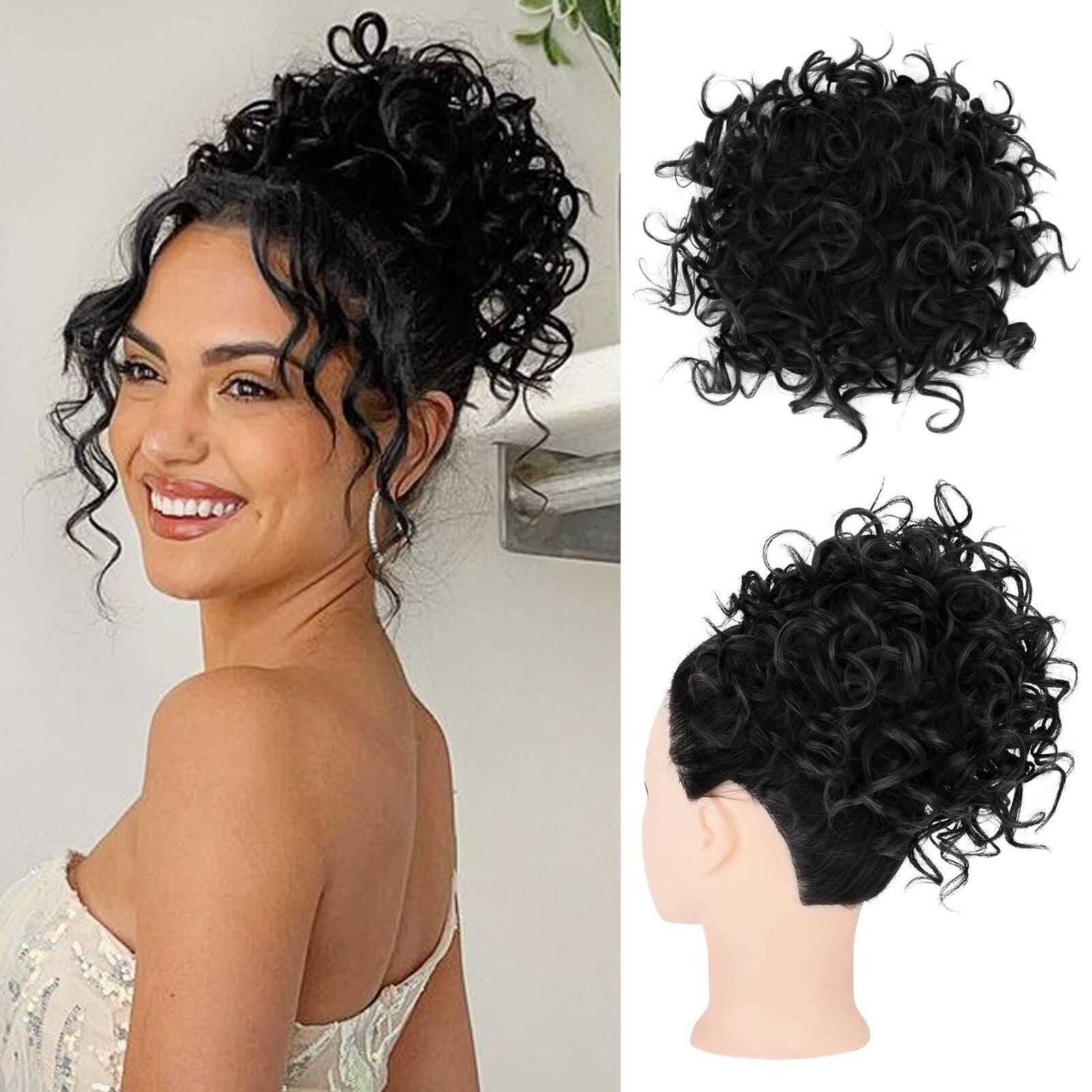 Synthetic Wigs High temperature silk synthetic wig with ponytail drawstring small curly short curly hair hair bun Q240819