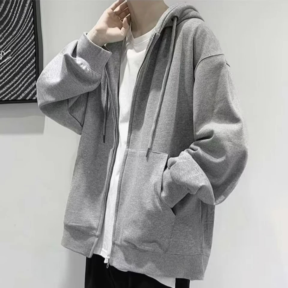 Fashion Mens Hoodies Solid Color Pockets Casual Hooded Zip-up Shirt Coat Sweatshirts Tops Hoodie Male Clothing 240816