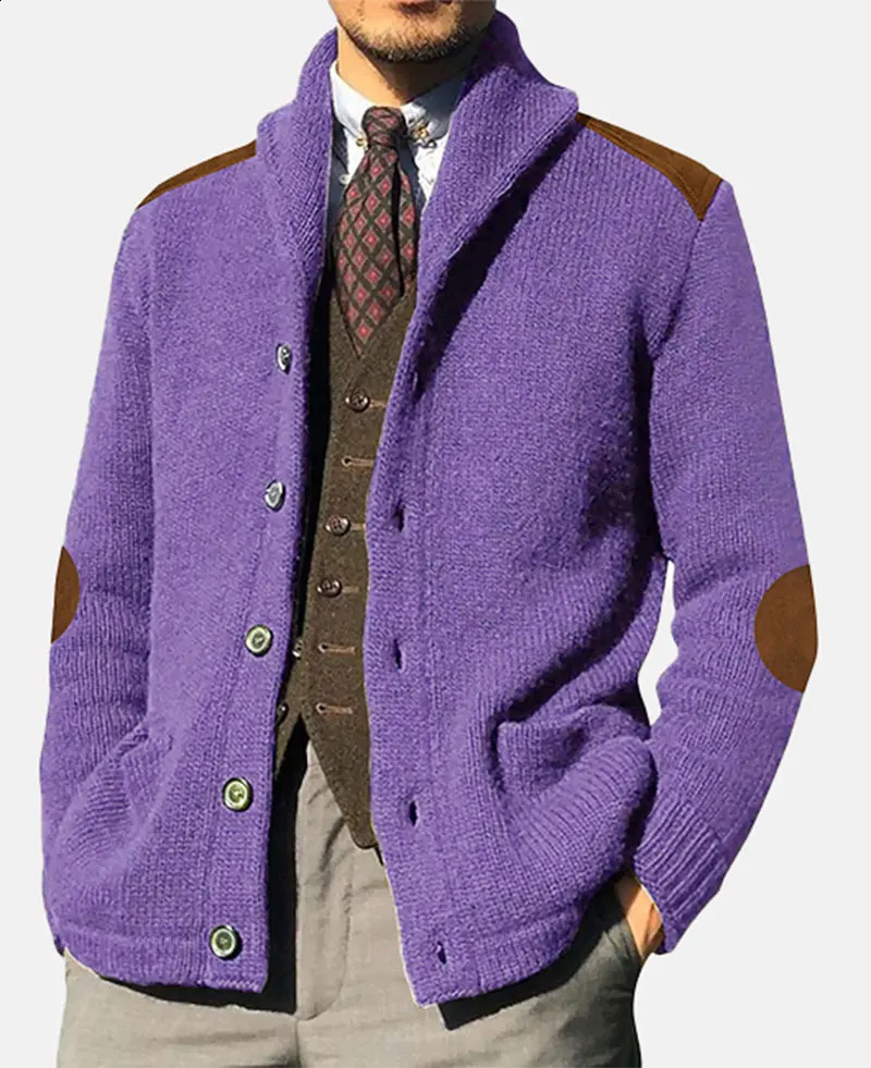 Mens Knitted Sweater Shawl Lapel Patchwork Knitted Jacket Oversize Fashion Warm Casual Jacket Coat Cardigan Men Clothing 240816