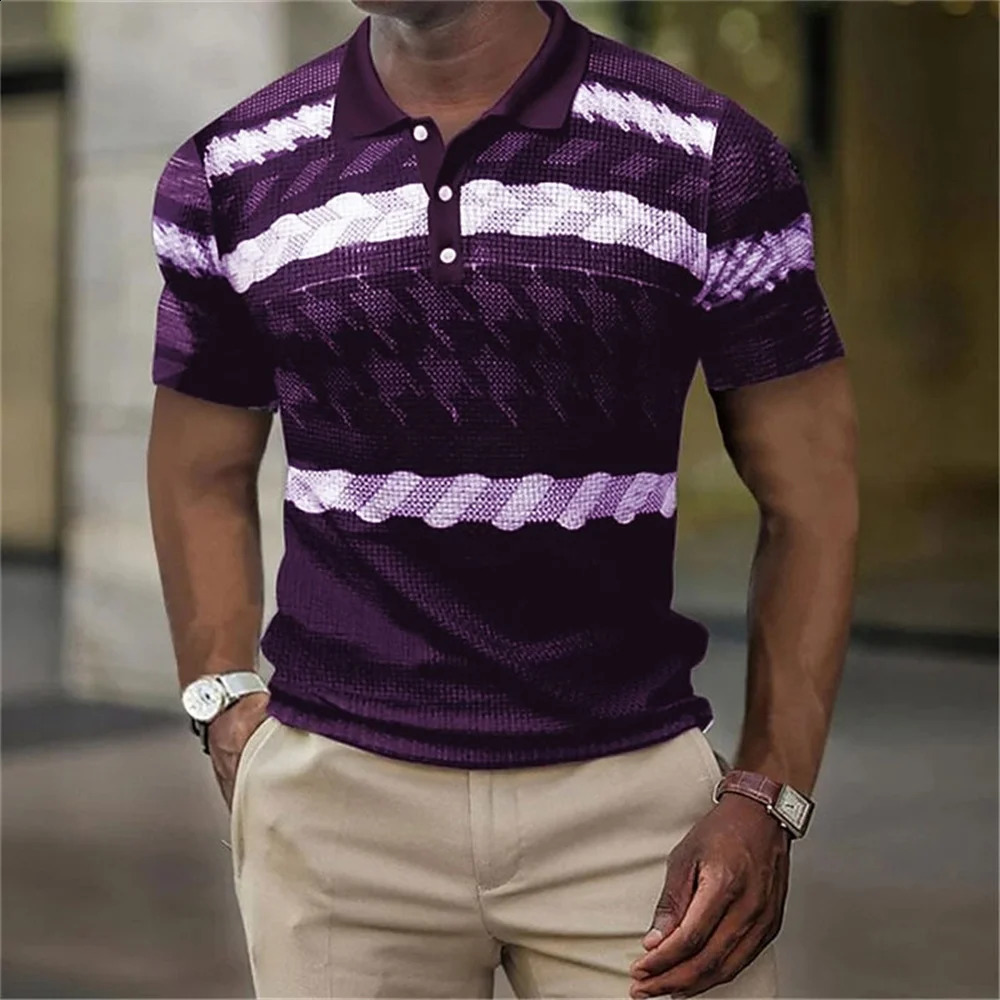 Vintage MenS Polo 3d Stripe Print High-Quality MenS Clothing Loose Oversized Shirt Tops Soft Tees Summer Casual Short Sleeves 240816