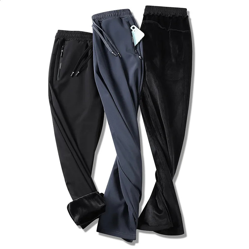 Mens Winter Warm Padded Sports Pants Waterproof Outdoor Rushing Pants Casual Loose Drawstring Thick Large Size Jogging Pants 240822