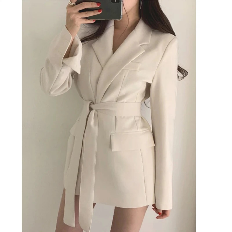 Traf Blazer Womens Fashion Jacket Medium Long Sleeve Coat Solid Color Lace Office Autumn Winter 240819