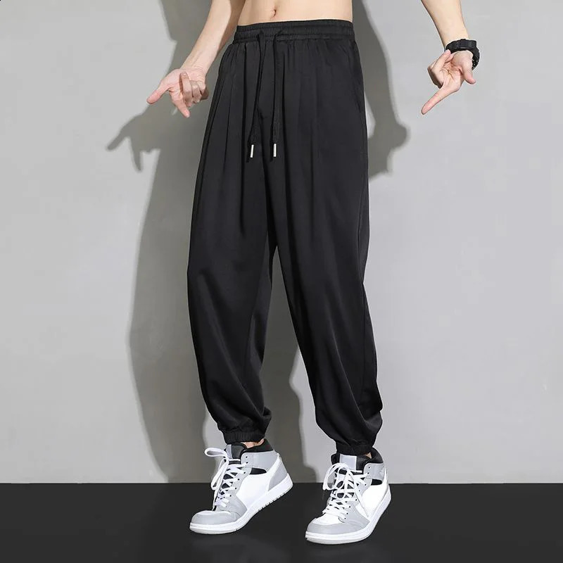 Summer Breathable Ice Silk Thin Quick Dry Running Pants Men Joggers Sportswear Baggy Trousers Male Casual Sweatpant Streetwear 240819