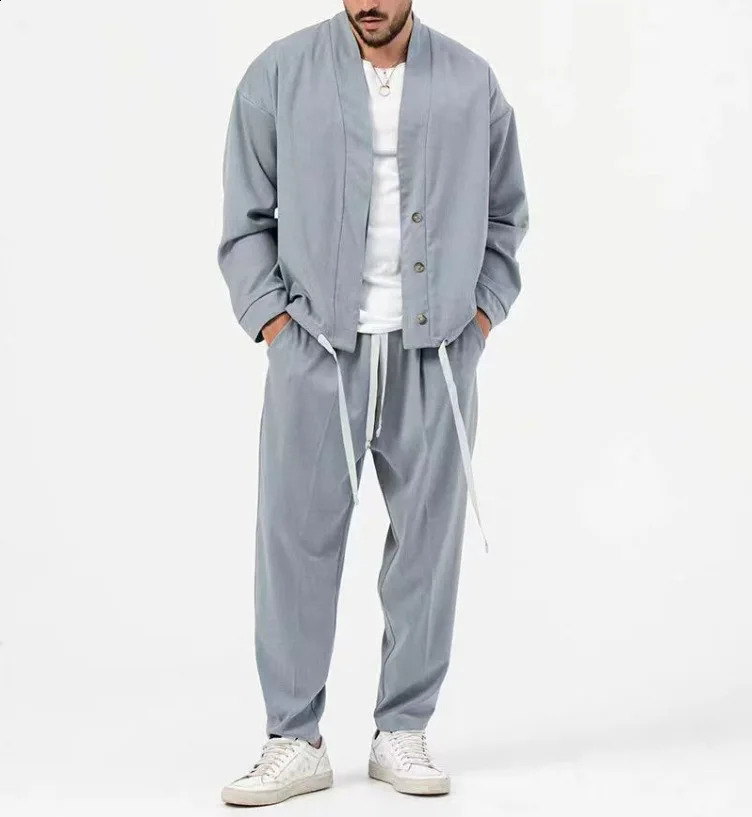 Fashion Mens Cardigan JacketsPants Sportwear Sets Men Solid Jogger Sport Suit Casual Tracksuit Male Sweat Suits 5 Colors S-3XL 240816
