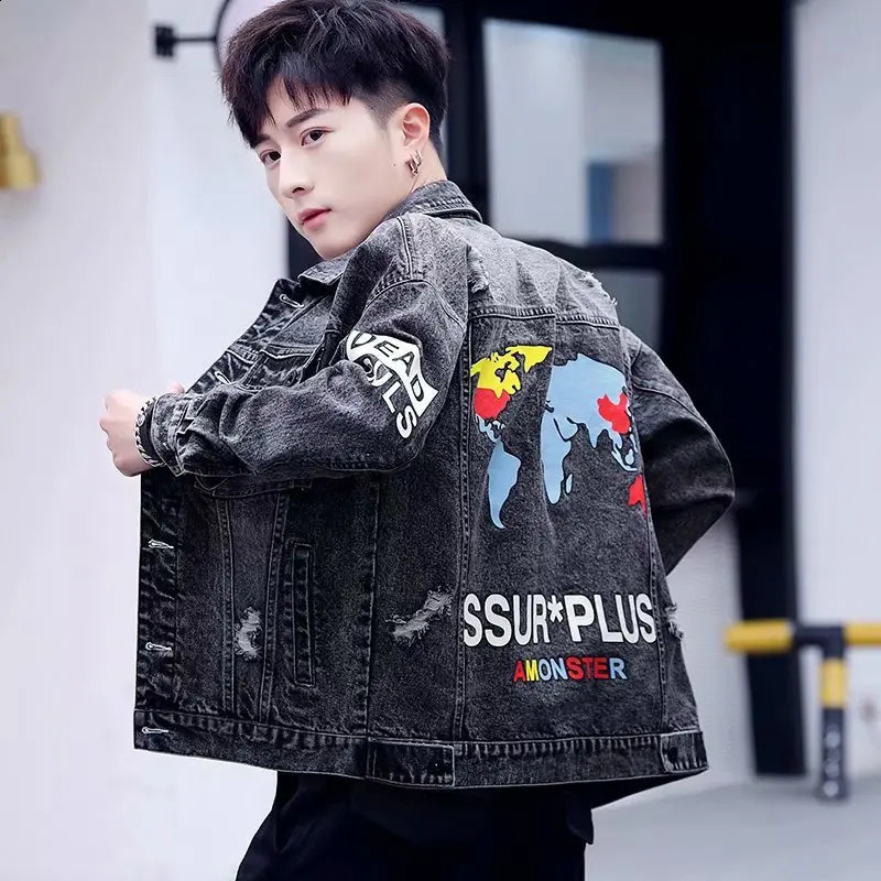 Denim jacket men INS super fire top port wind BF trend jacket CHIC loose 240816