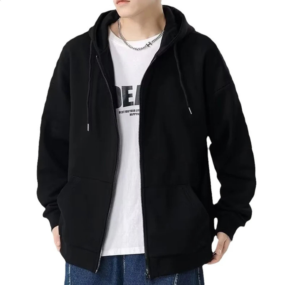 Fashion Mens Hoodies Solid Color Pockets Casual Hooded Zip-up Shirt Coat Sweatshirts Tops Hoodie Male Clothing 240816