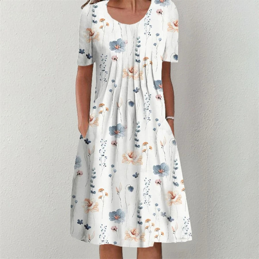 Elegant Dress Women Casual Temperament Dress Women Short Sleeves Loose Dresses Weekend Holiday 240816
