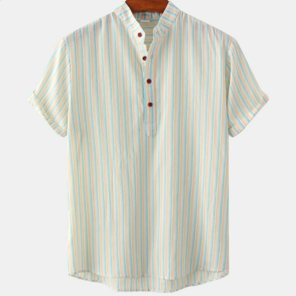 Striped Shirts For Mens Hawaiian Shirts Striped Graphic Clothing Summer Short Sleeve Tops Streetwear Oversized Male 240816