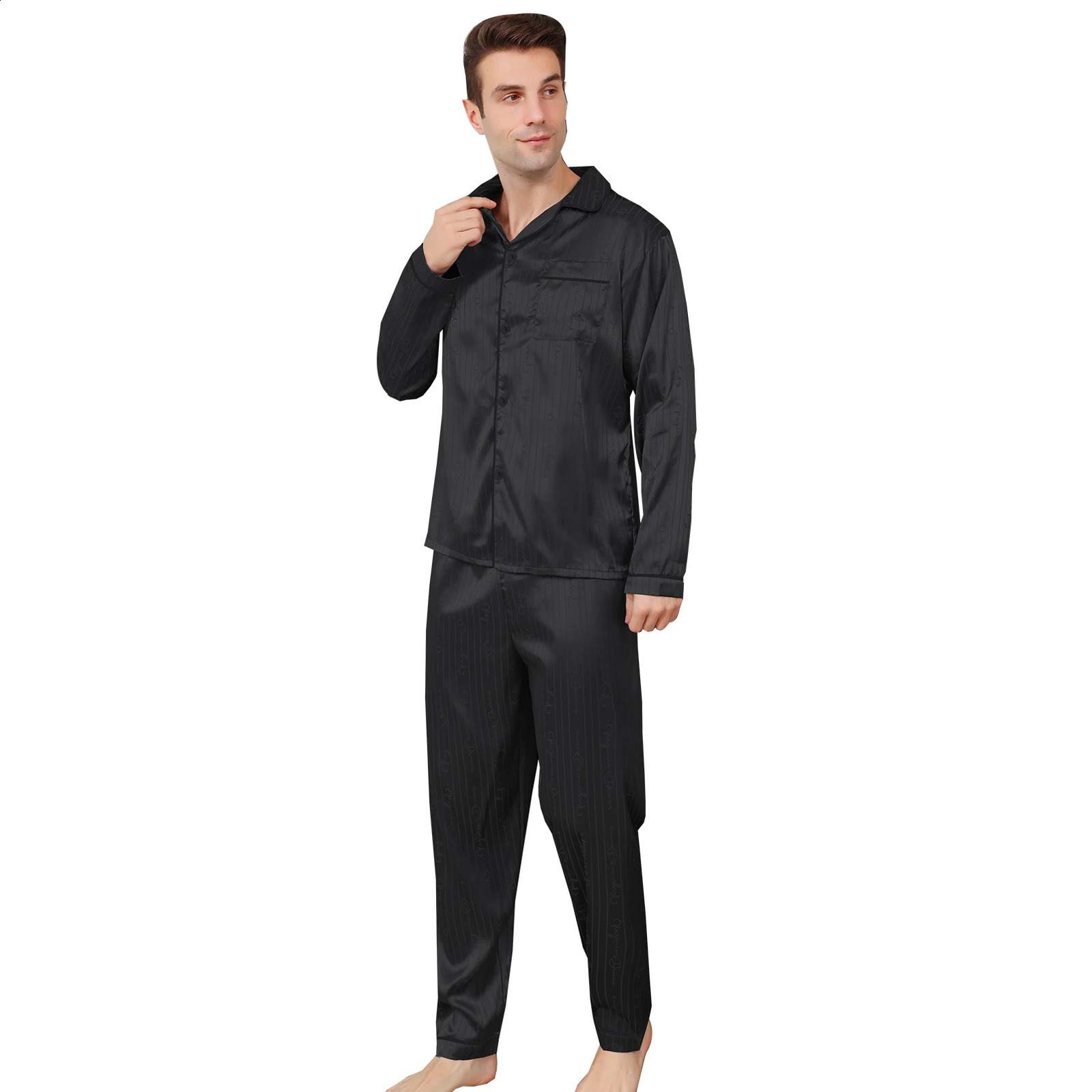 Mens long sleeves summer ice beautiful home clothes mens spring and autumn casual thin cardigan can wear out two suits 240819