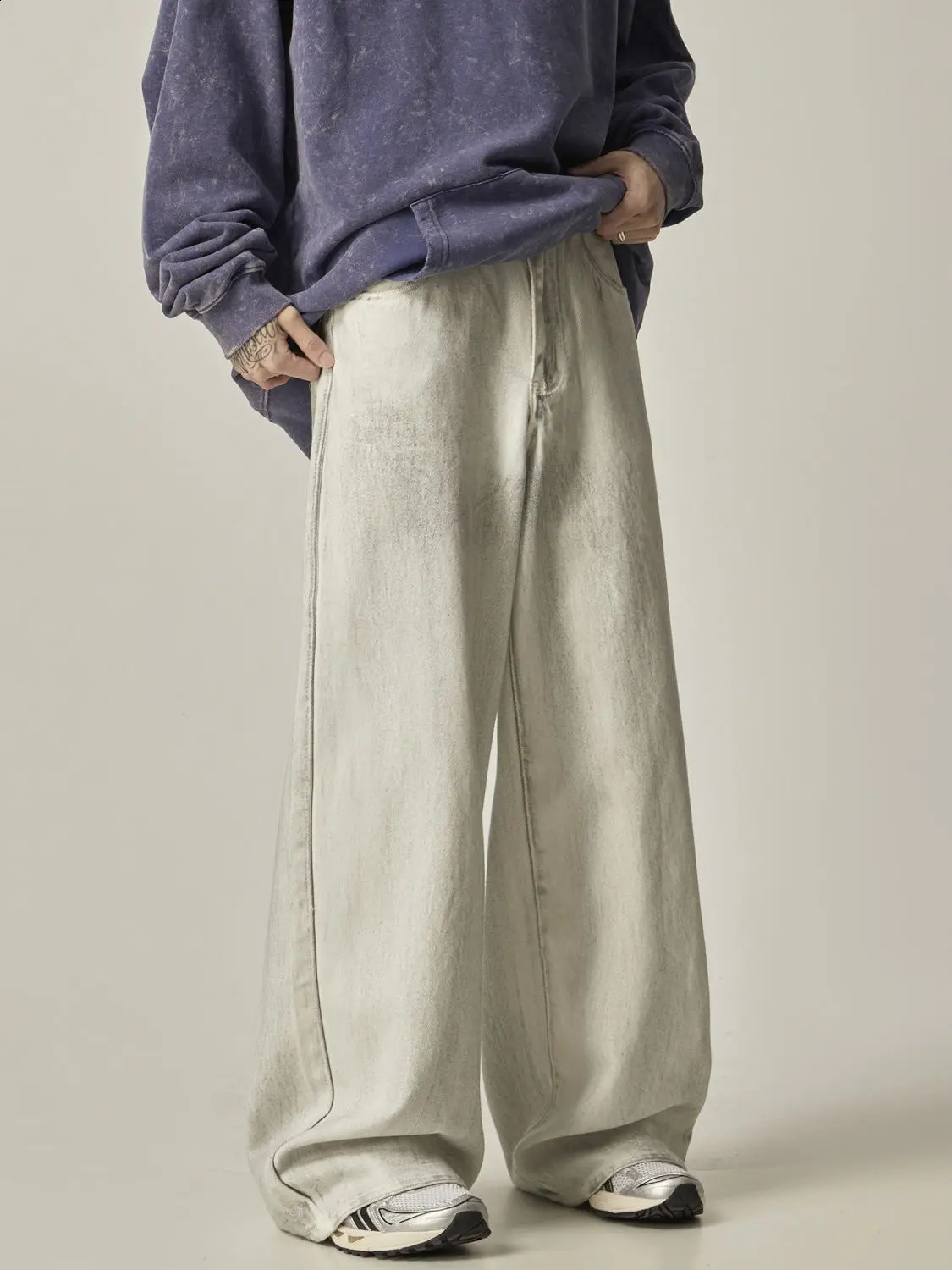 American retro street 2024 high street men and women trendy straight leg jeans loose wide leg dirty hip-hop casual pants y2k 240814