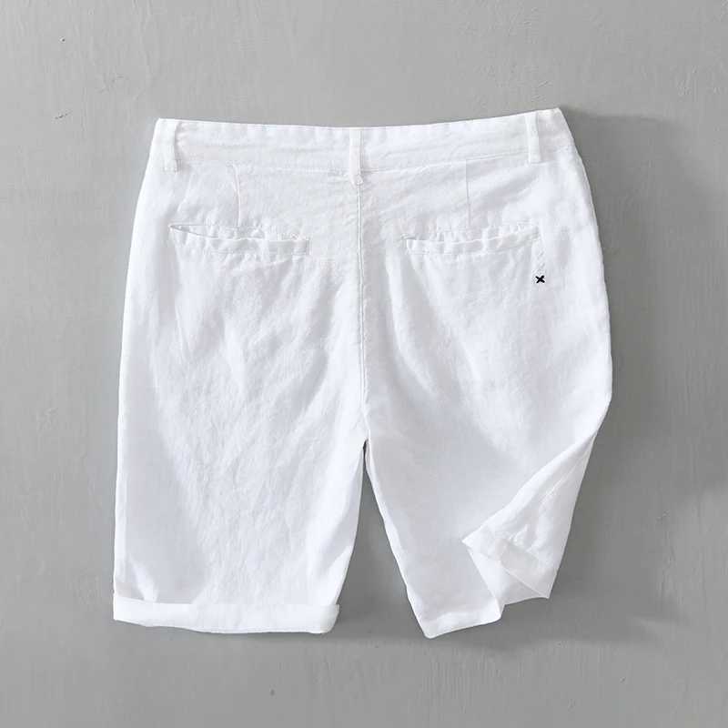 Pure Linen Shorts for Men 2023 Summer New Fashion Solid White Loose Holiday Shorts Man Casual Plus Size Button Fly Short PantsXJ240817