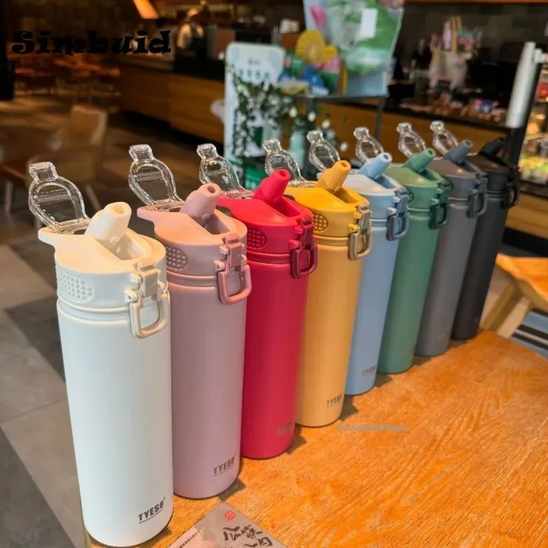 600ML/750ML water bottle with straw stainless steel vacuum insulated water bottle travel mug Termica 240816