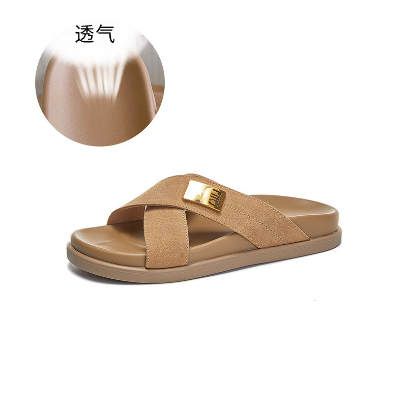 Ddmysports Genuine Leather In The Summer Of New Fashionable Outerwear Sandals Casual And Versatile Half Slippers For Women With Flat Bottoms OUTDOOR