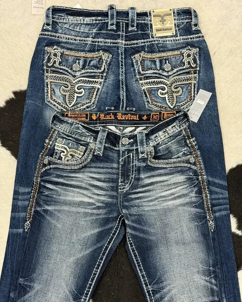 Y2K Jeans Gothic Embroidery Casual Washed Cowboy Pants Men Retro Streetwear Hip Hop Loose Fashion High Waist Straight pants 240809