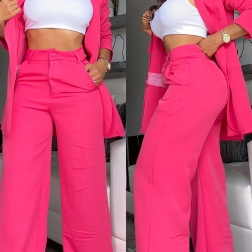 Autumn Womens Fashion Solid Notched Collar Suit Two Piece Business Office Casual Elegant Blazer Coat Trousers Set y240816