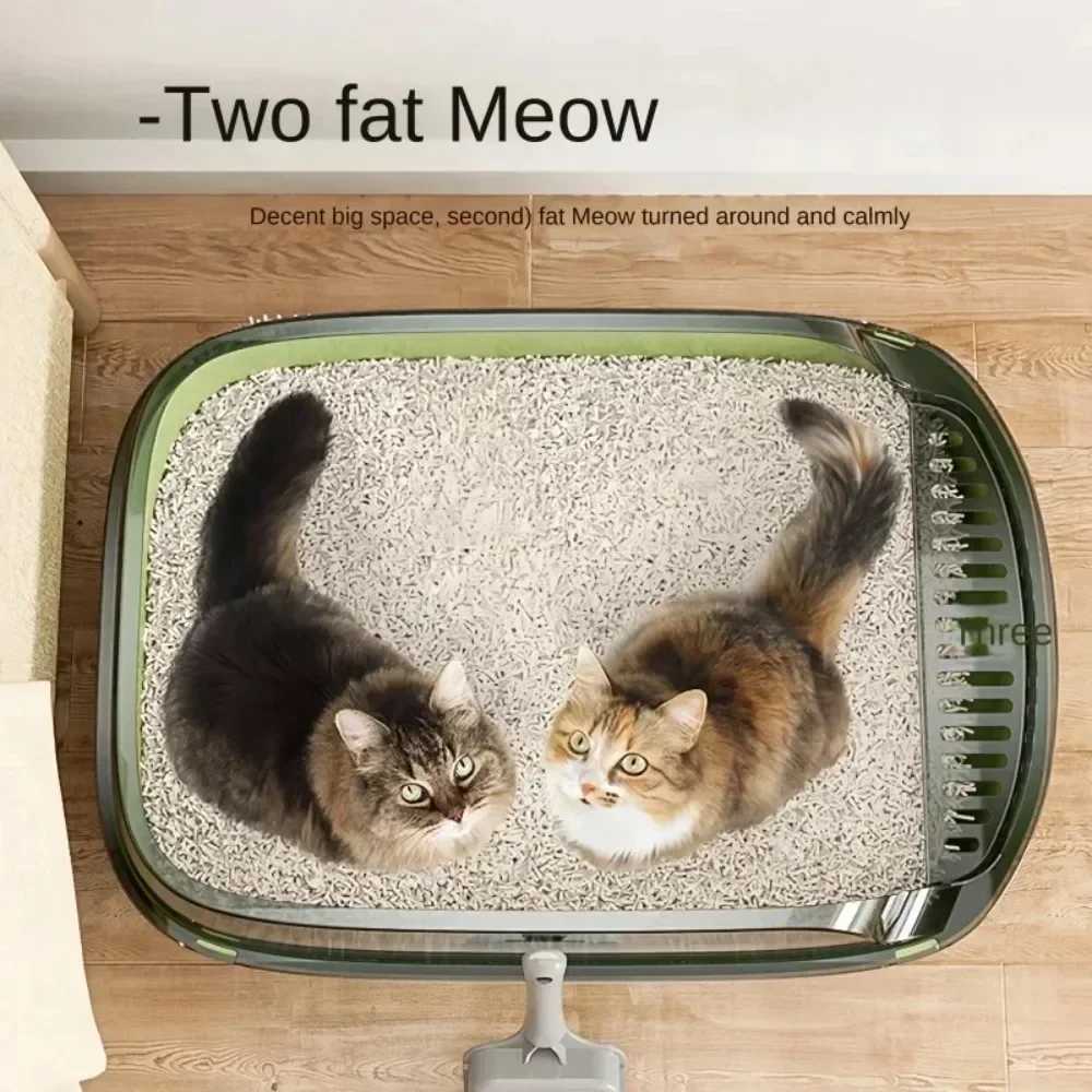 Semi Enclosed High Side Cat Litter Box Splashproof Plastic Kitty Toilet with Scoop 2024 Pet Supplies