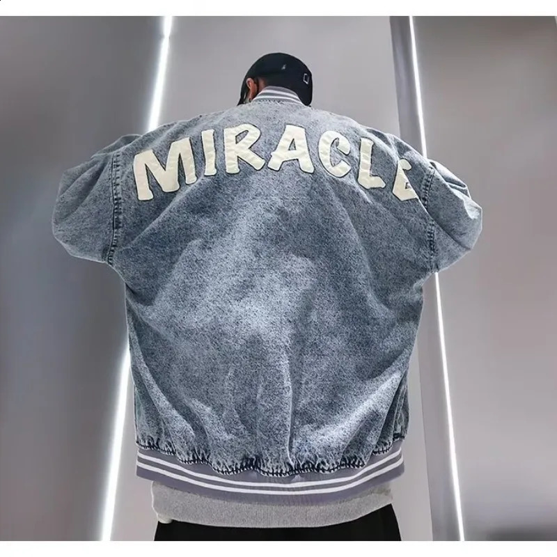 Japanese Harajuku Denim Jacket Men Women Letter embroidery Loose Harajuku Couple Autumn Y2k Vintage Coat Spring 240816