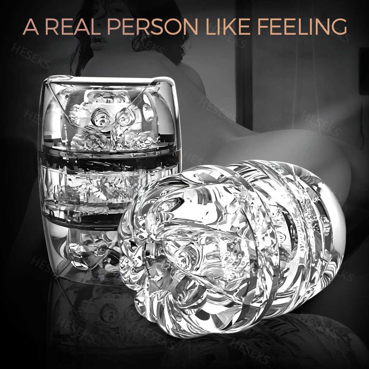 Double headed transparent Masturbation Sex Manes Realistic Vagina Real Pussy Blowjob Erotic Masturbators Cup Sex Toys for MenW250224