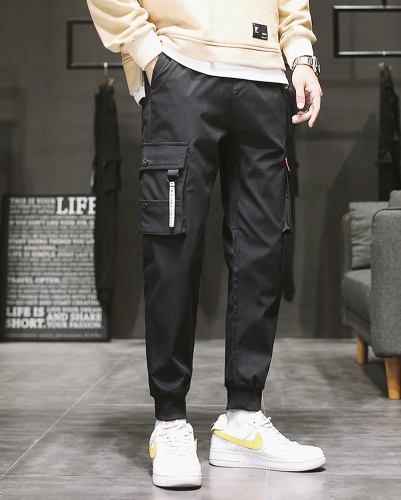 Multi Pocket Cargo Pants Mens Casual Loose Fit Drawstring Cargo Pants/Joggers For Spring Summer Outdoor 240819