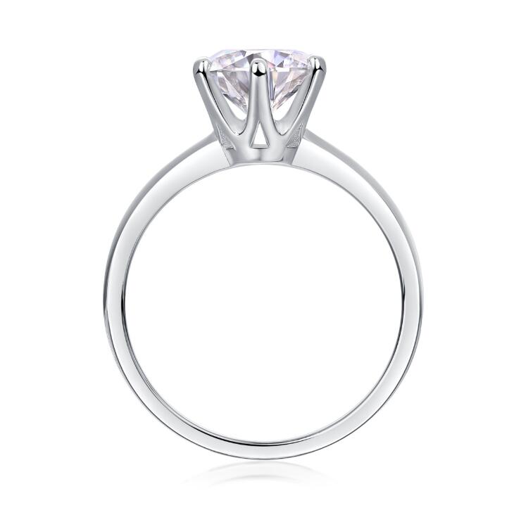 Real S925 Sterling Silver Classical Six Claw Ladies Jewellery Round Cut White Lab Moissanite Diamond Solitaire Party Elegant Women Crown Ring Gift