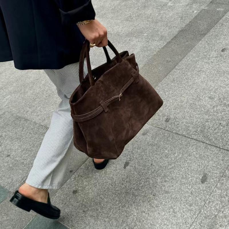 Totes Internet Celebrated Savi Style 2024 Autumn And Winter Vintage Frosted Suede Belt Buckle Portable Shoulder Bag Tote Korean 4