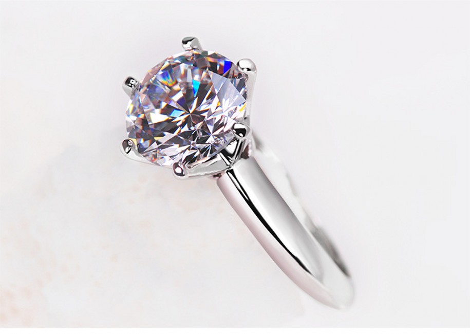 Real S925 Sterling Silver Classical Six Claw Ladies Jewellery Round Cut White Lab Moissanite Diamond Solitaire Party Elegant Women Crown Ring Gift
