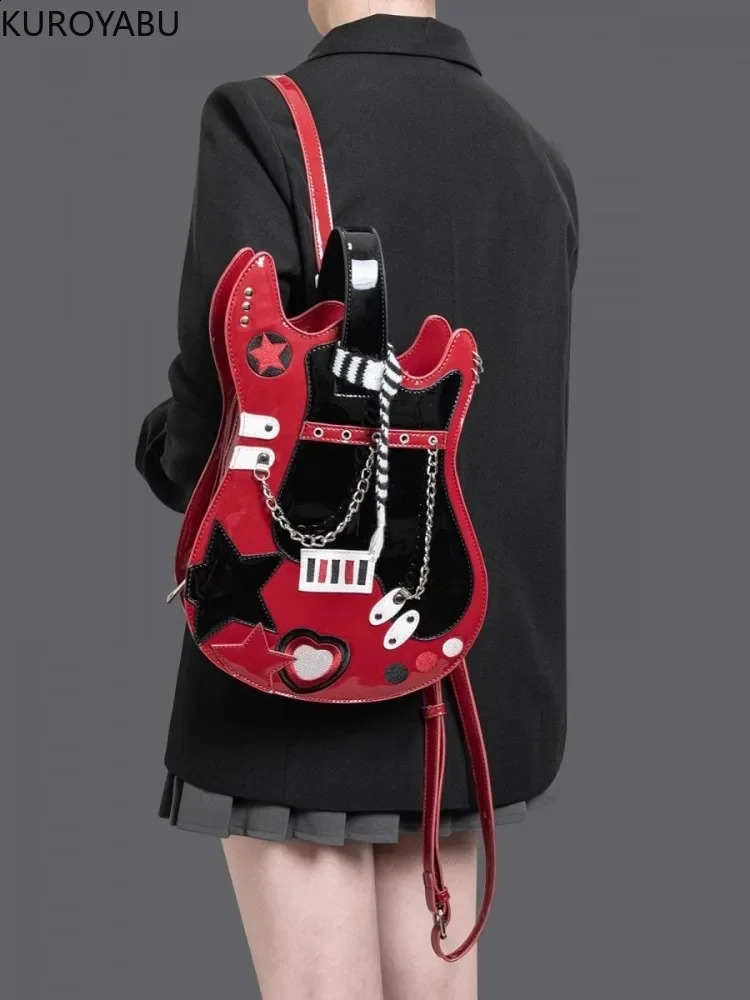 DHlanhai PU Guitar Backpack Haruku Creative Contrast Color Cute Shoulder Crossbody Backpacks Chic Japanese Y2k Bag Mochilas Mujer 240816