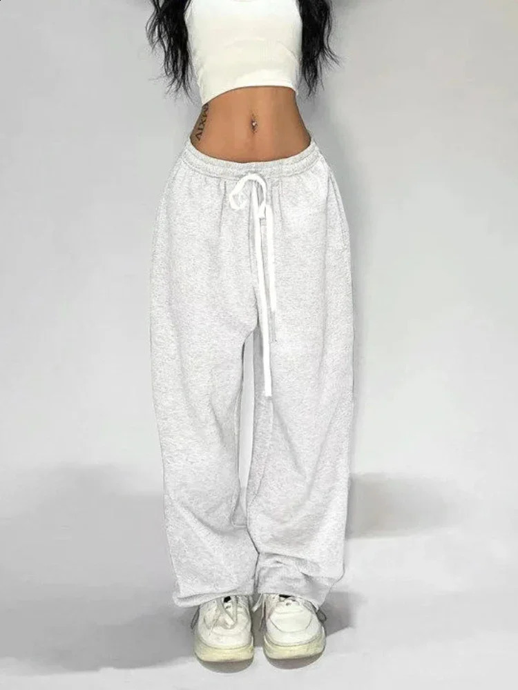 Deeptown Casual Gray Sweatpants Women Wide Leg Black Joggers Classic Baggy Streetwear Oversized Sports Female Trousers All-match 240816